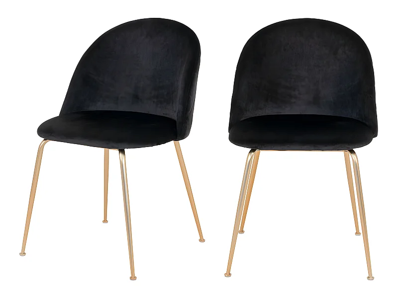 Geneve - Lot de 2 chaises en velours et pieds dorés - Noir