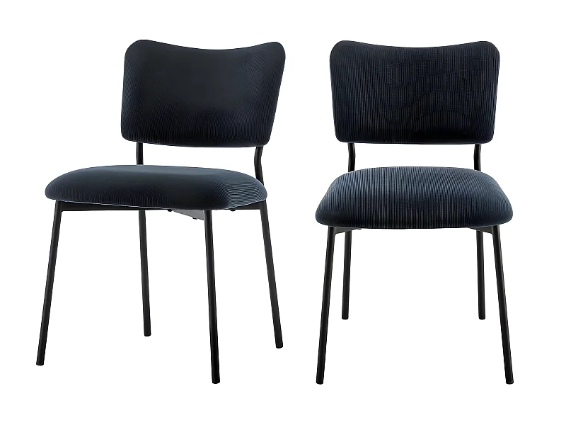 Vander - Lot de 2 chaises en velours côtelé et métal - Ardoise