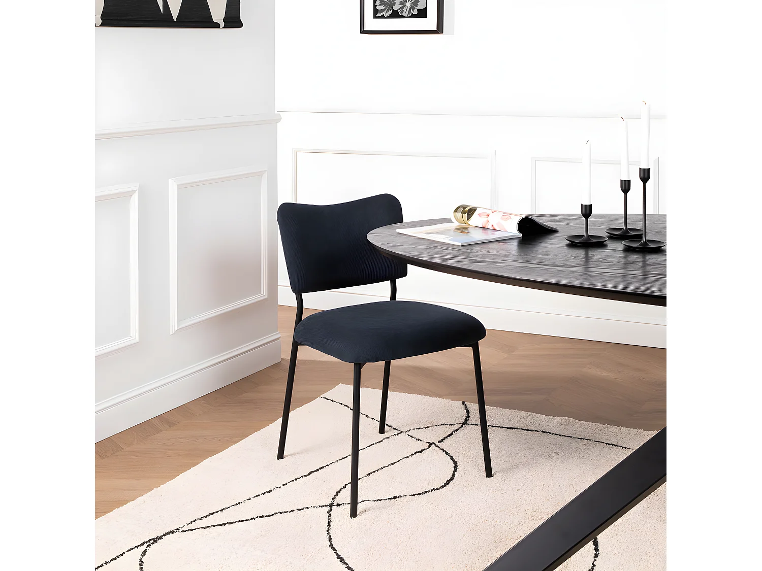 Vander - Lot de 2 chaises en velours côtelé et métal - Ardoise