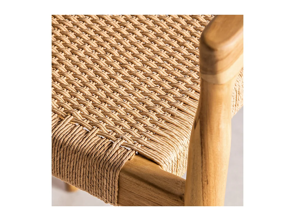 Buri - Lot de 2 fauteuils de table en teck et corde tressé - Bois clair