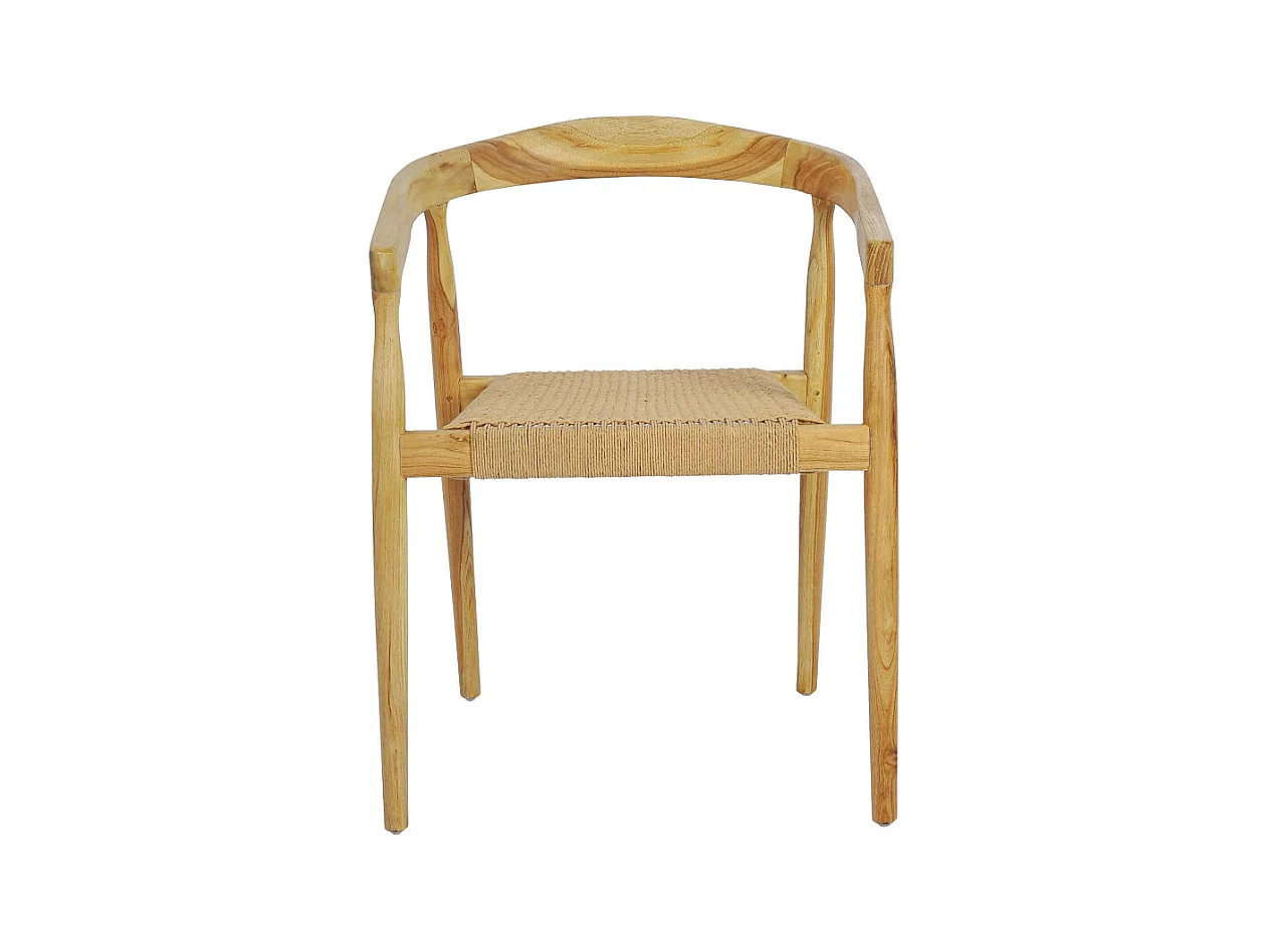 Buri - Lot de 2 fauteuils de table en teck et corde tressé - Bois clair