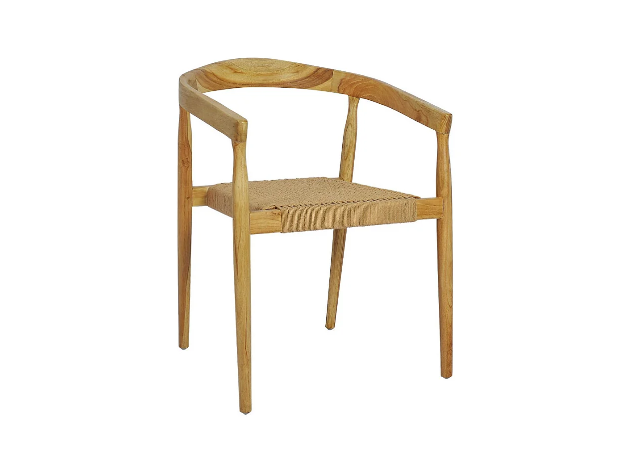 Buri - Lot de 2 fauteuils de table en teck et corde tressé - Bois clair