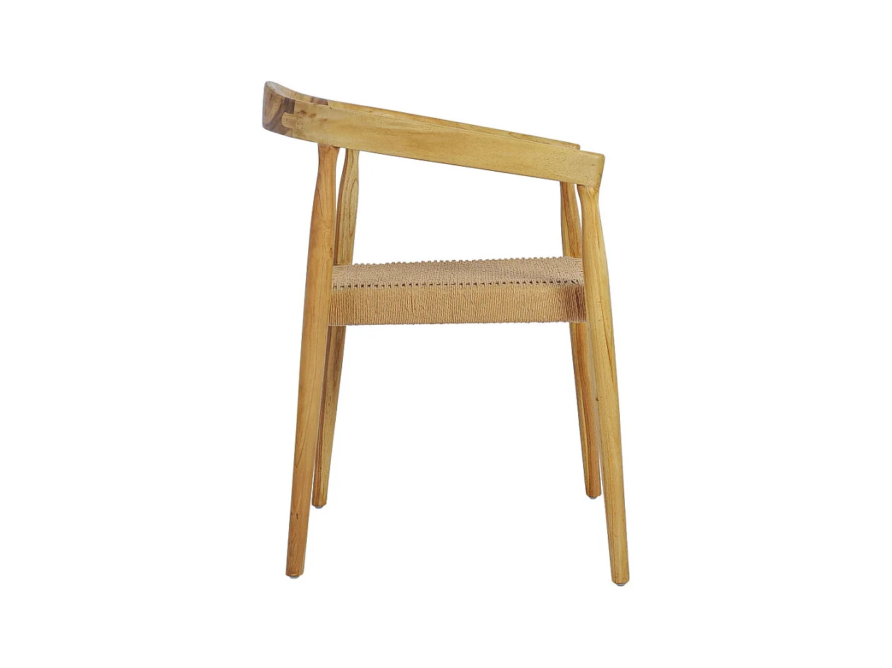 Buri - Lot de 2 fauteuils de table en teck et corde tressé - Bois clair