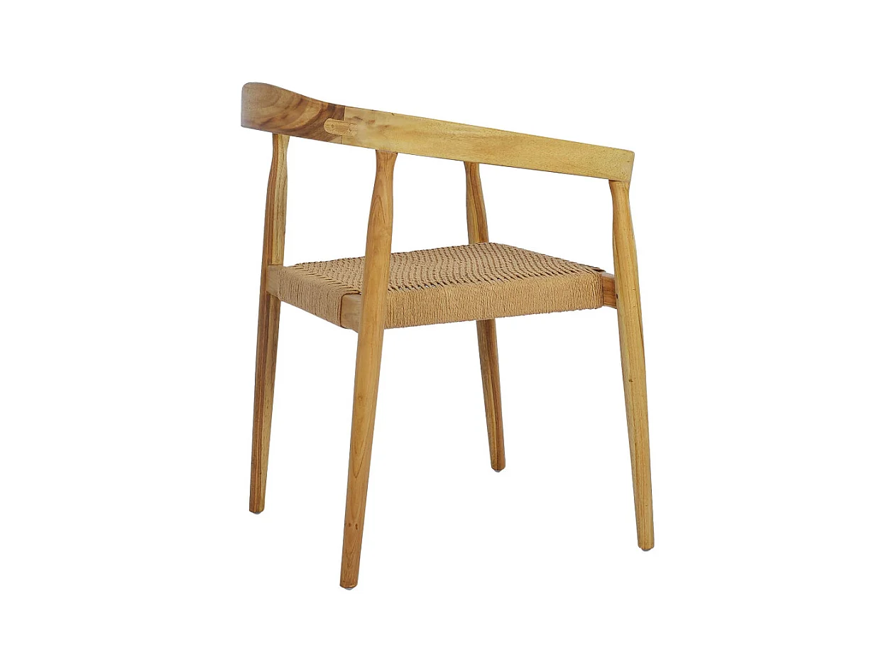 Buri - Lot de 2 fauteuils de table en teck et corde tressé - Bois clair