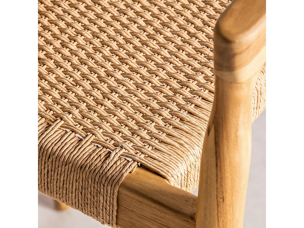 Buri - Lot de 2 fauteuils de table en teck et corde tressé - Bois clair