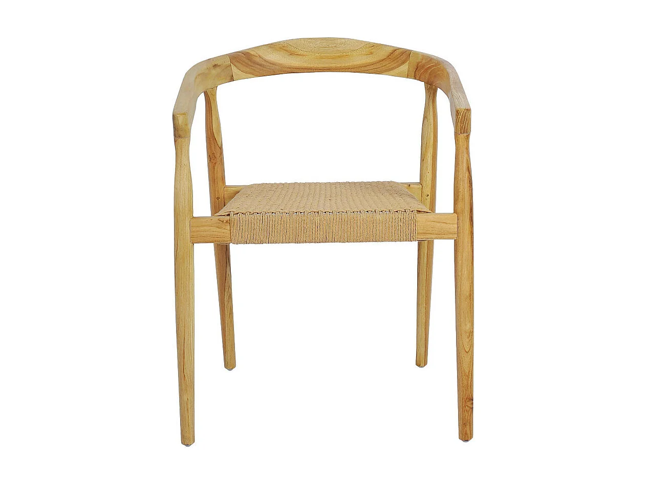 Buri - Lot de 2 fauteuils de table en teck et corde tressé - Bois clair