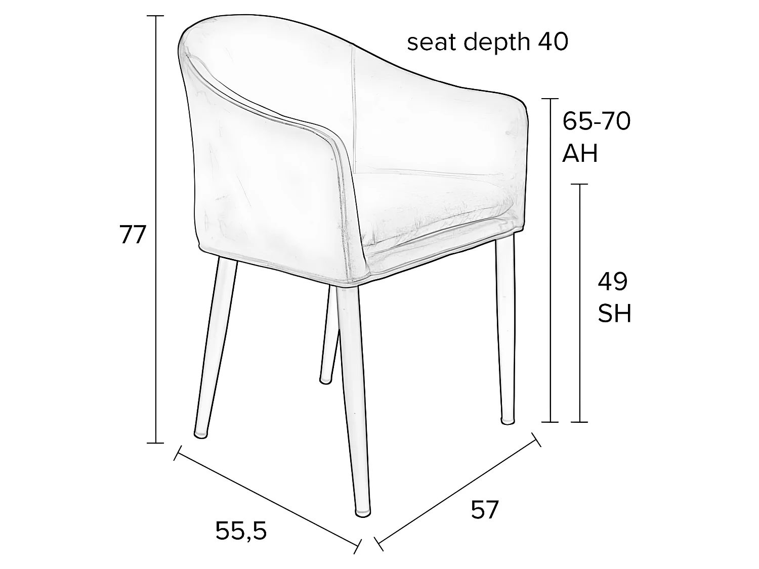 Catelyn - Fauteuil de table design en velours - Noir