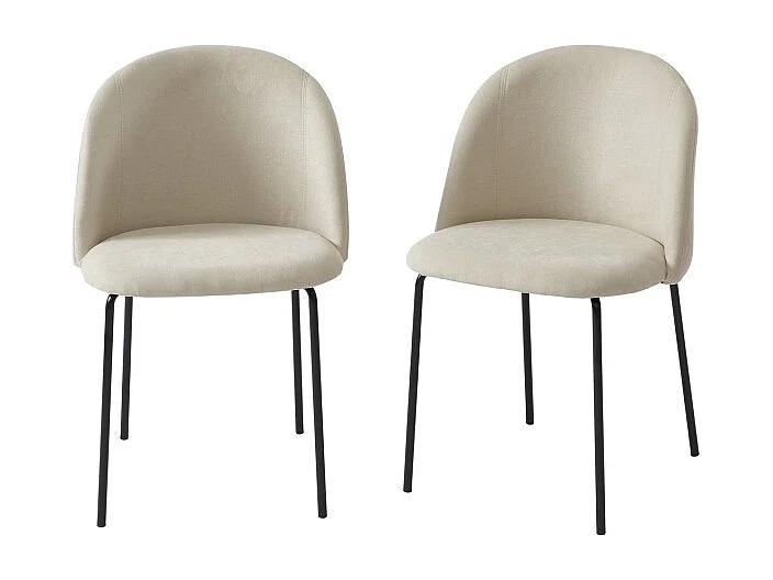 Lot de 2 chaises BROOKLYN tissu beige pieds en métal noir