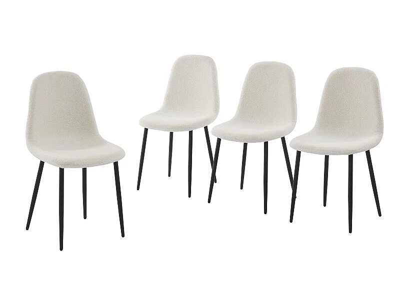 Lot de 4 chaises LENA tissu bouclette écru pieds métal noir