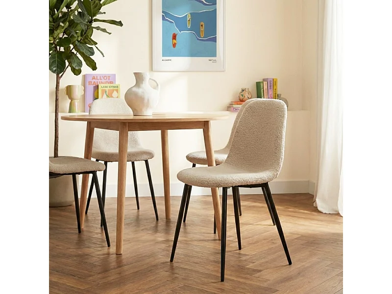 Lot de 4 chaises LENA tissu bouclette écru pieds métal noir