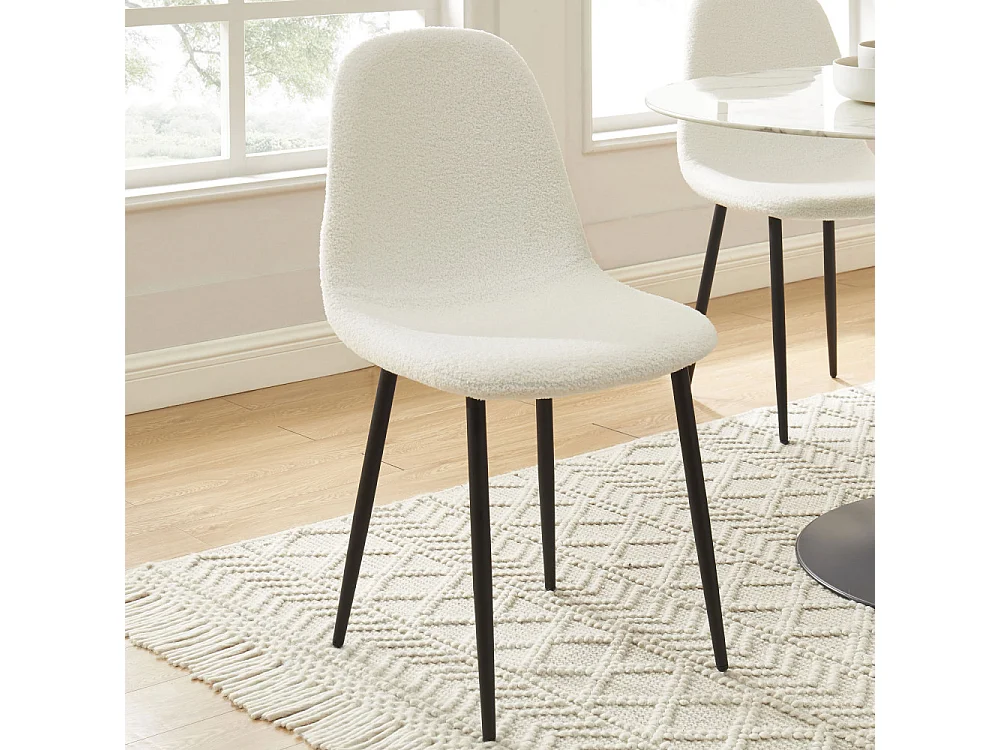 Lot de 4 chaises LENA tissu bouclette écru pieds métal noir