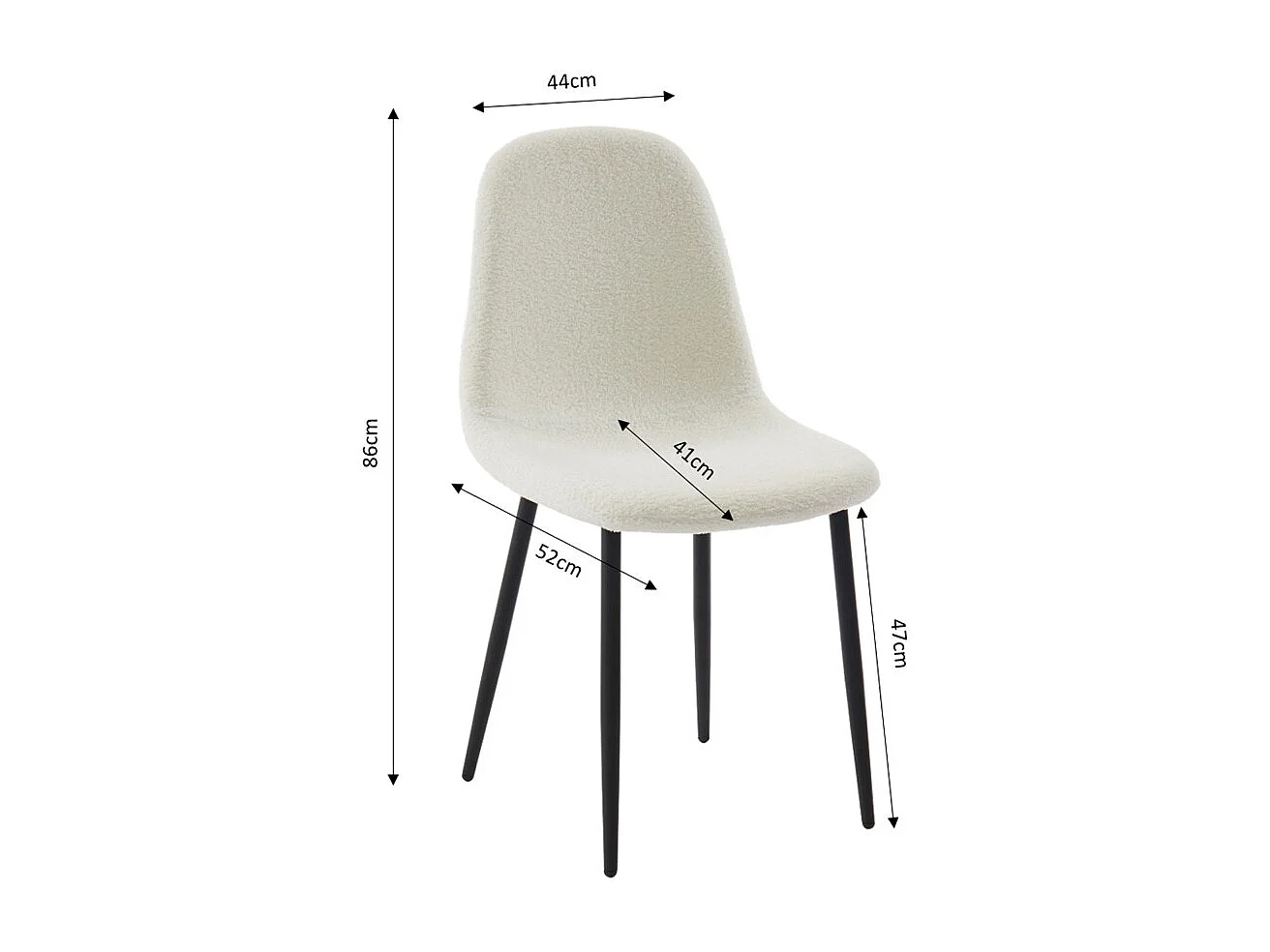 Lot de 4 chaises LENA tissu bouclette écru pieds métal noir