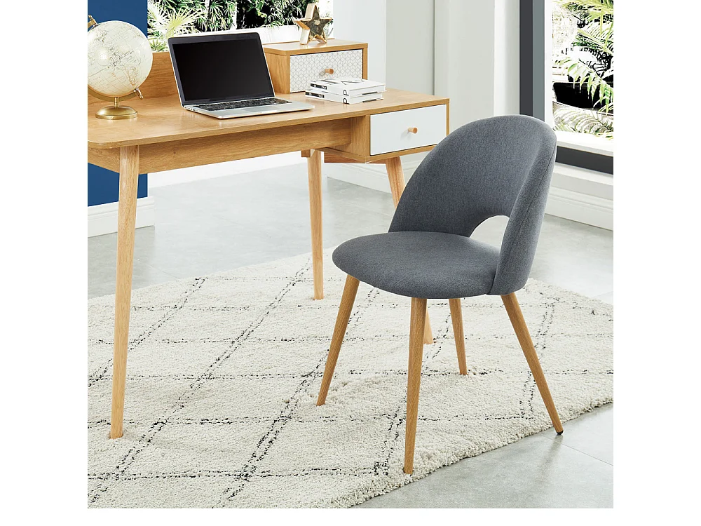 Lot de 2 chaises EUGENIE tissu gris pieds hêtre massif