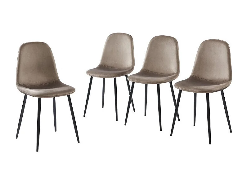 Lot de 4 chaises LENA velours taupe pieds métal noir