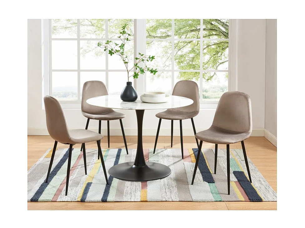 Lot de 4 chaises LENA velours taupe pieds métal noir