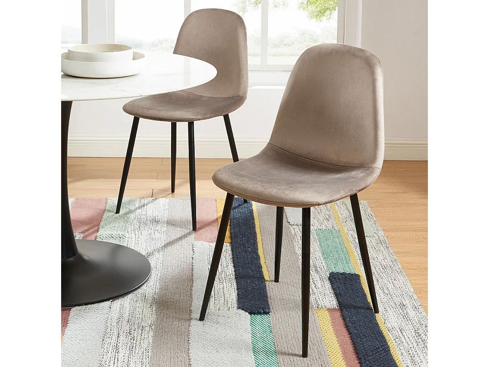 Lot de 4 chaises LENA velours taupe pieds métal noir