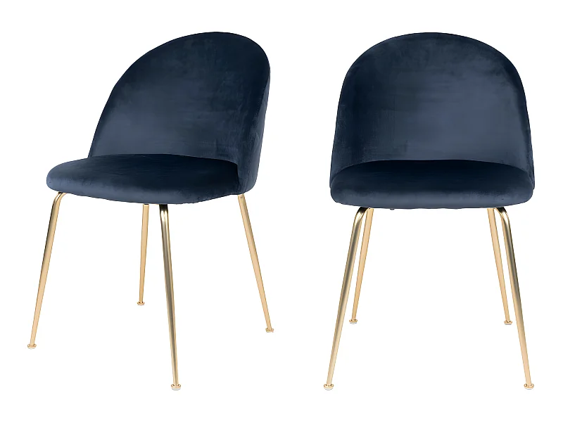 Geneve - Lot de 2 chaises en velours et pieds dorés - Bleu marine