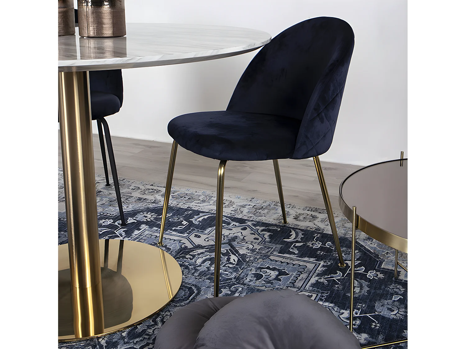 Geneve - Lot de 2 chaises en velours et pieds dorés - Bleu marine