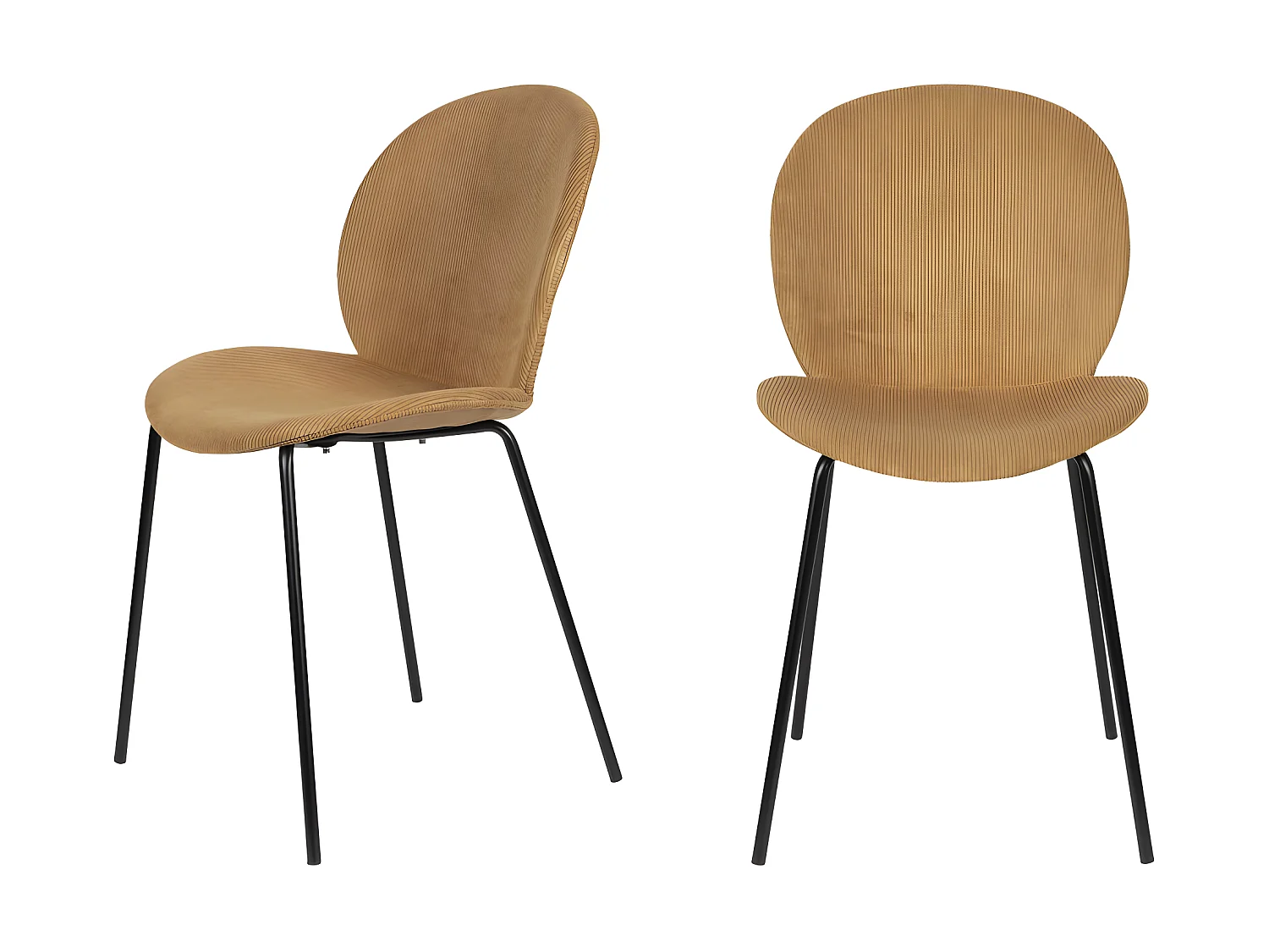 Bonnet - Lot de 2 chaises en velours côtelé et métal - Ocre