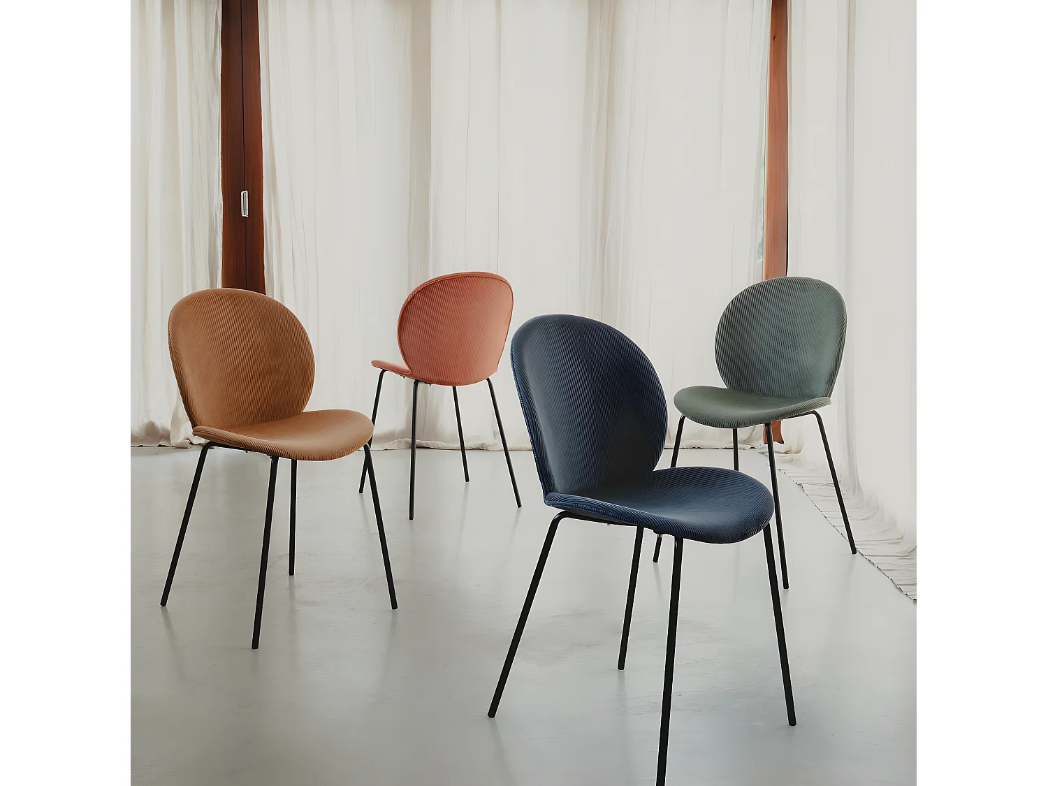 Bonnet - Lot de 2 chaises en velours côtelé et métal - Ocre