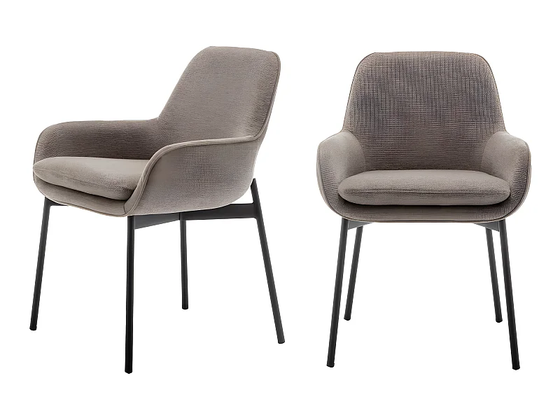 Haas - Lot de 2 fauteuils de table en tissu et métal - Taupe