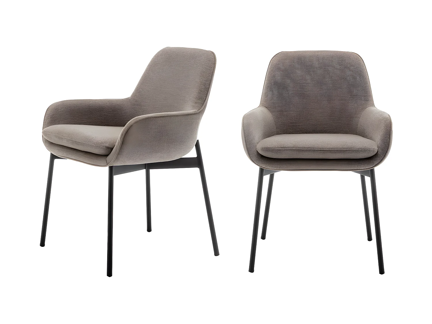Haas - Lot de 2 fauteuils de table en tissu et métal - Taupe