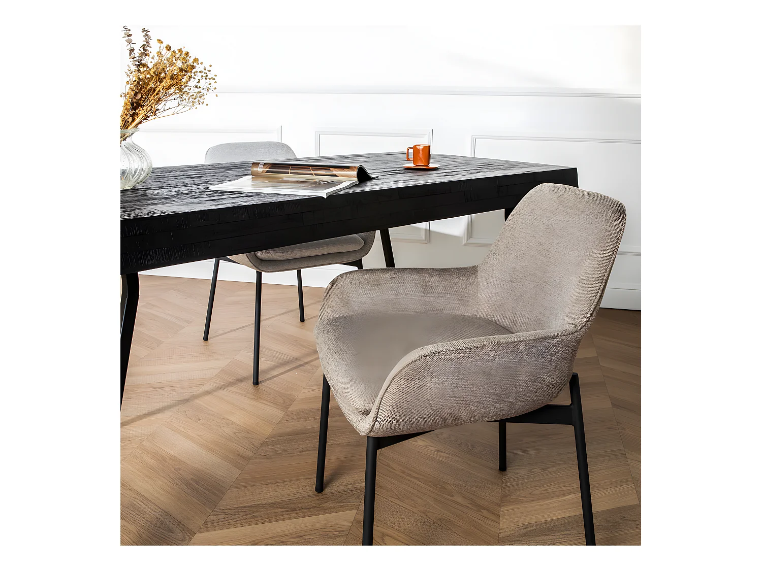 Haas - Lot de 2 fauteuils de table en tissu et métal - Taupe