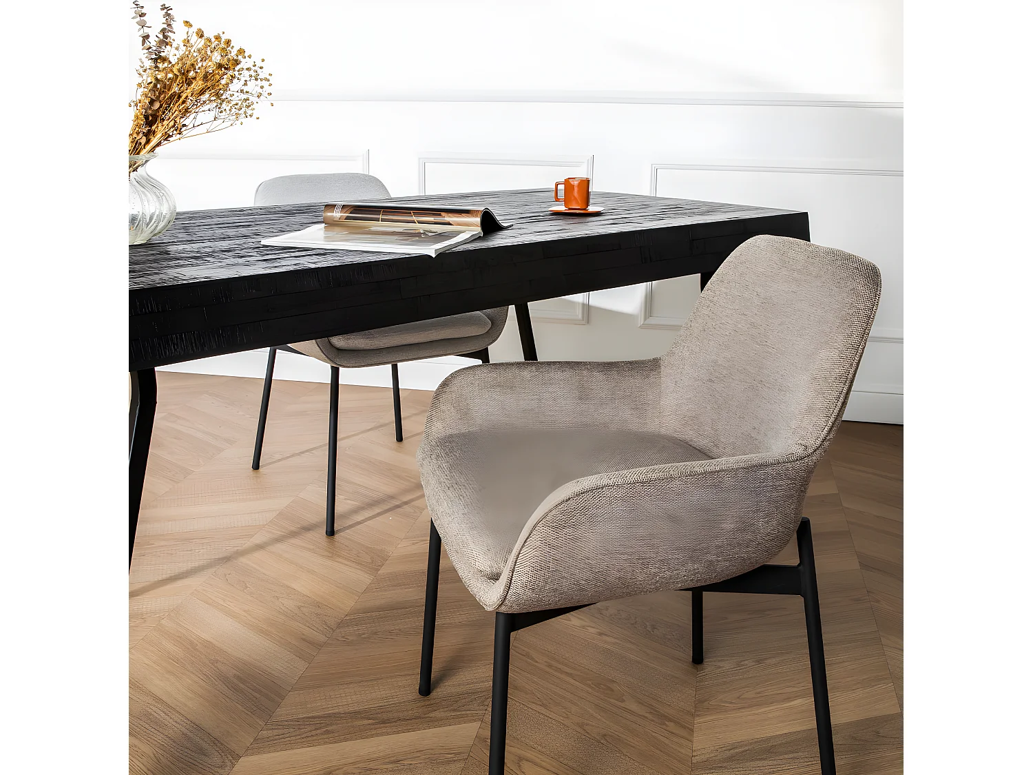 Haas - Lot de 2 fauteuils de table en tissu et métal - Taupe