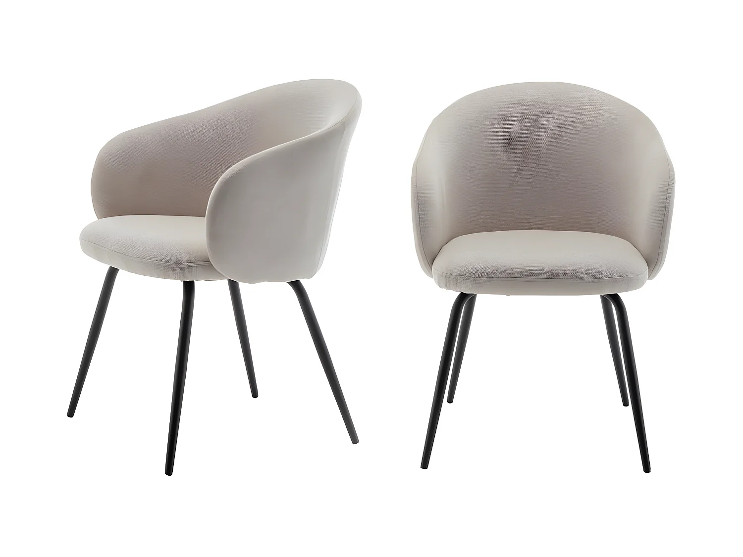 Calabra - Lot de 2 fauteuils de table en tissu et métal - Beige