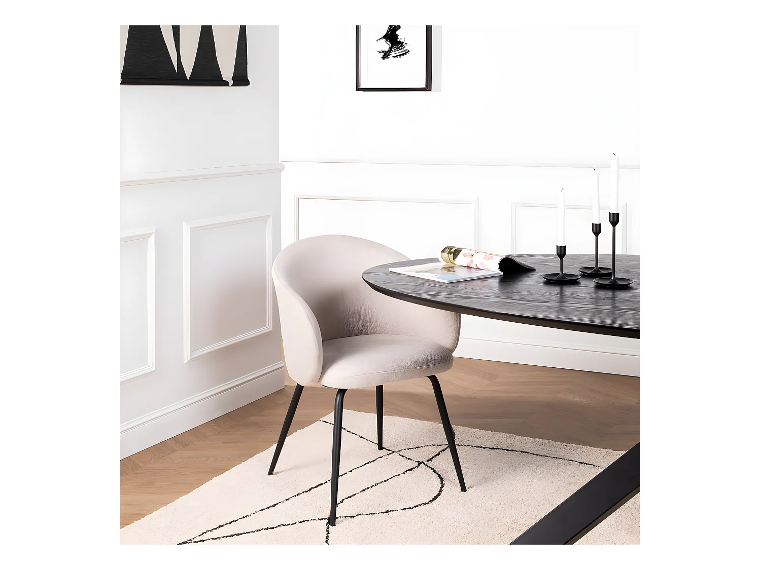 Calabra - Lot de 2 fauteuils de table en tissu et métal - Beige