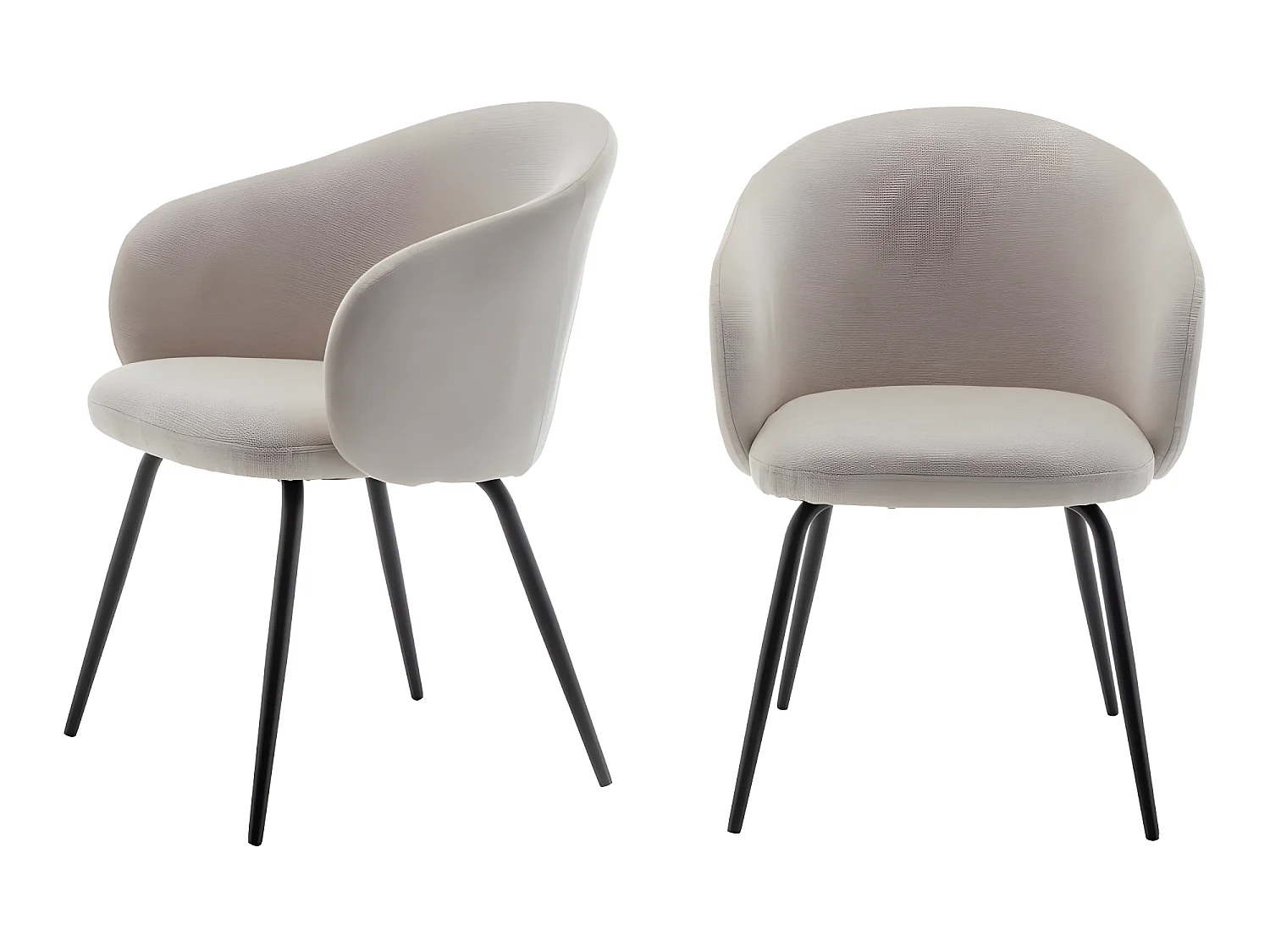 Calabra - Lot de 2 fauteuils de table en tissu et métal - Beige