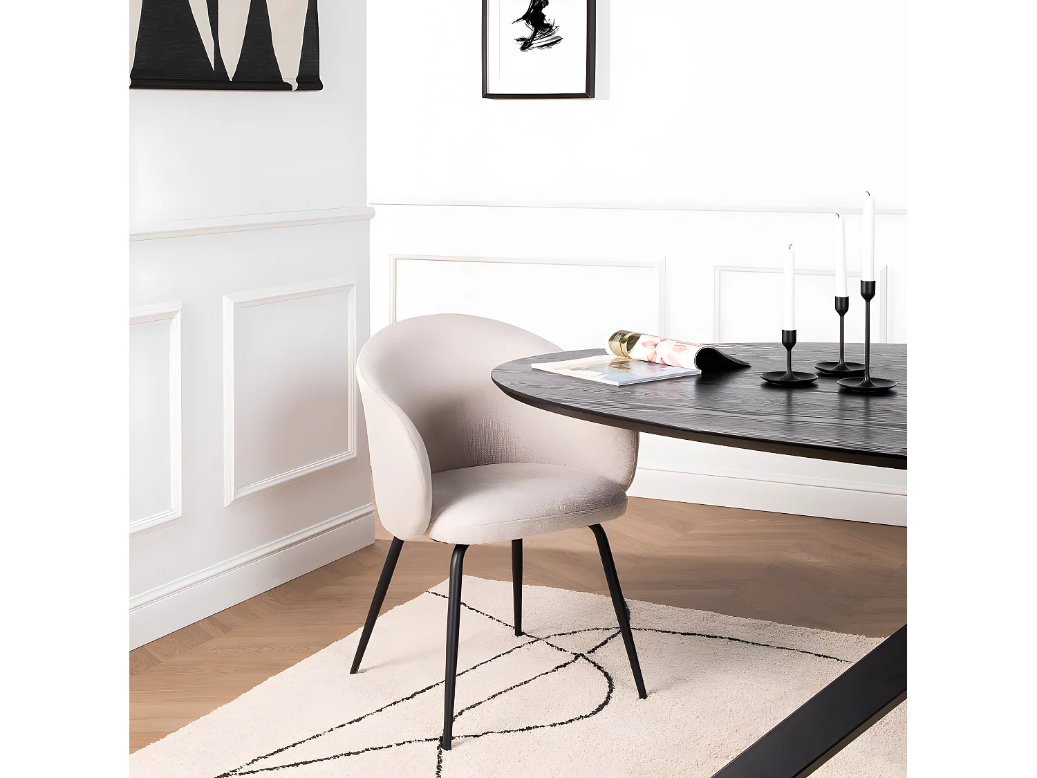 Calabra - Lot de 2 fauteuils de table en tissu et métal - Beige