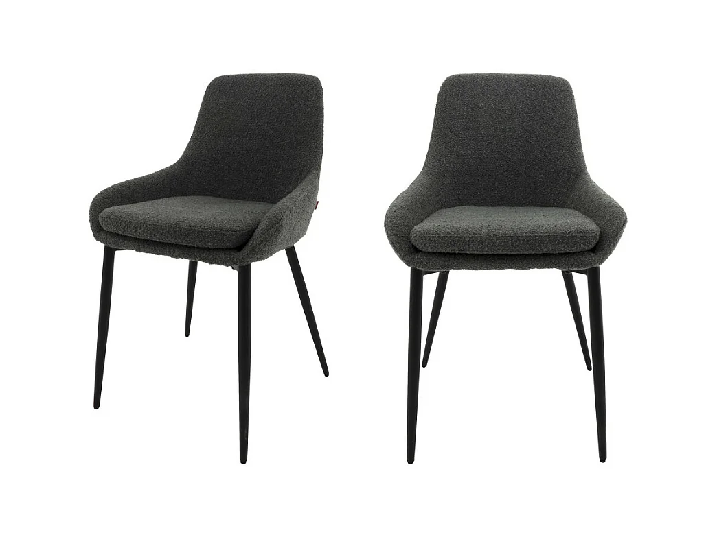Liv - Lot de 2 chaises en tissu bouclette et métal - Gris foncé