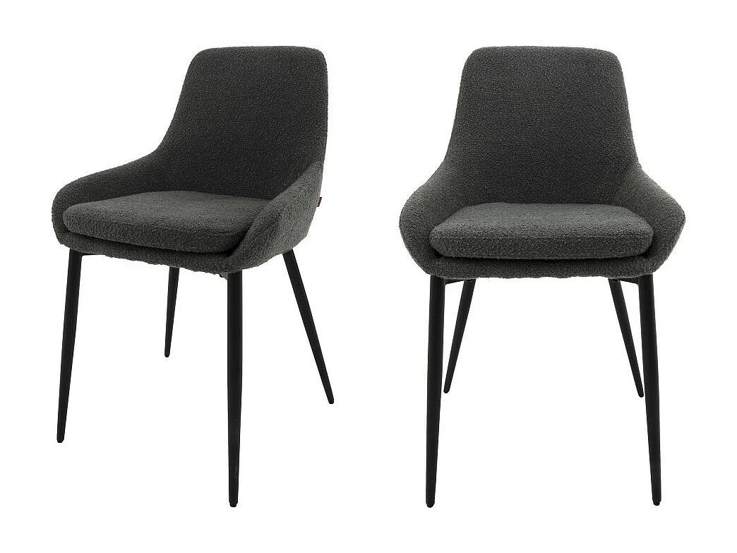 Liv - Lot de 2 chaises en tissu bouclette et métal - Gris foncé