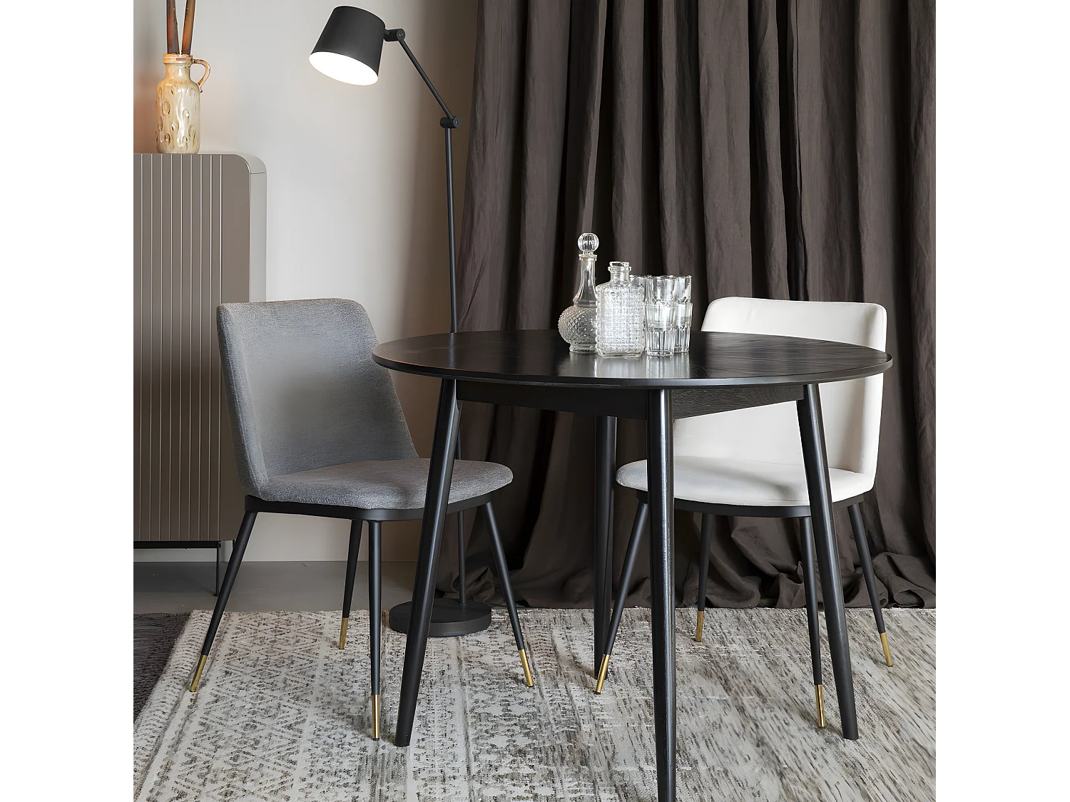 Lionel - Lot de 2 chaises en tissu et métal - Couleur - Gris