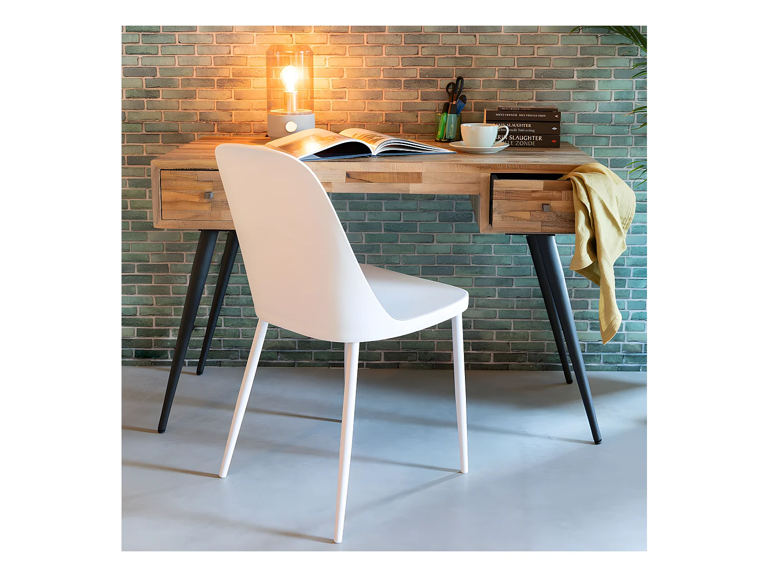 Pip - Lot de 2 chaises en résine et métal - Blanc