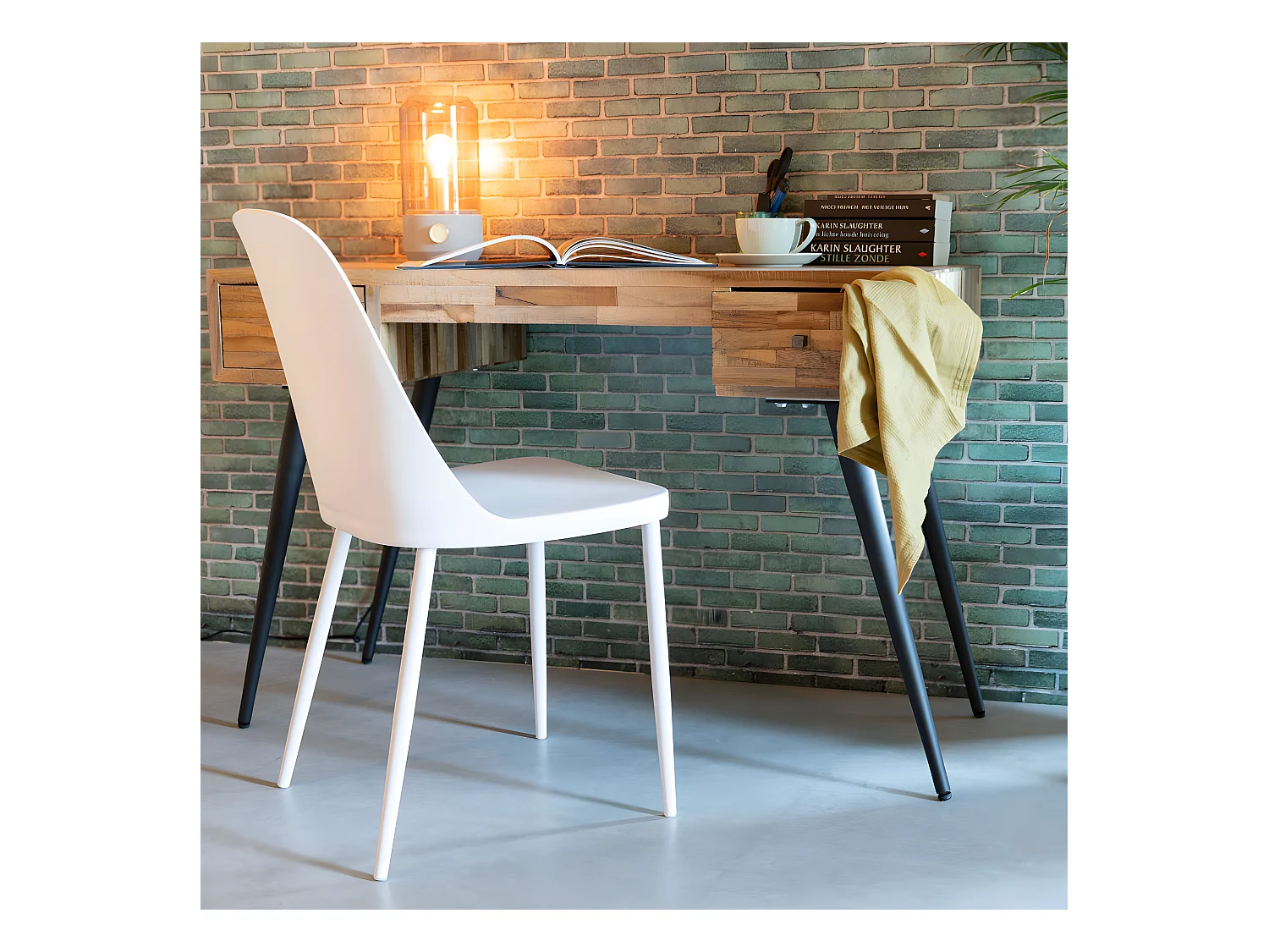 Pip - Lot de 2 chaises en résine et métal - Blanc