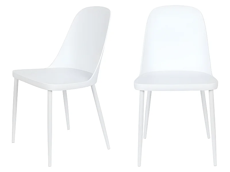 Pip - Lot de 2 chaises en résine et métal - Blanc
