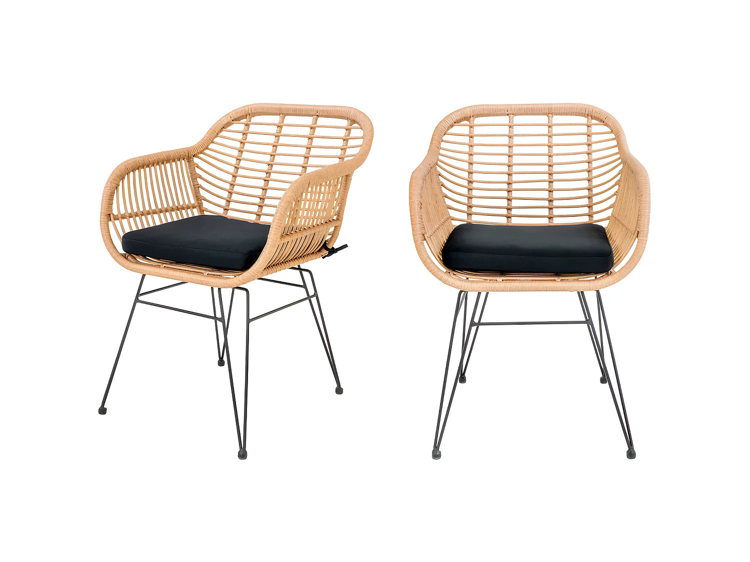 Trieste - Lot de 2 fauteuils indoor/outdoor aspect rotin et métal avec coussin - Bois clair