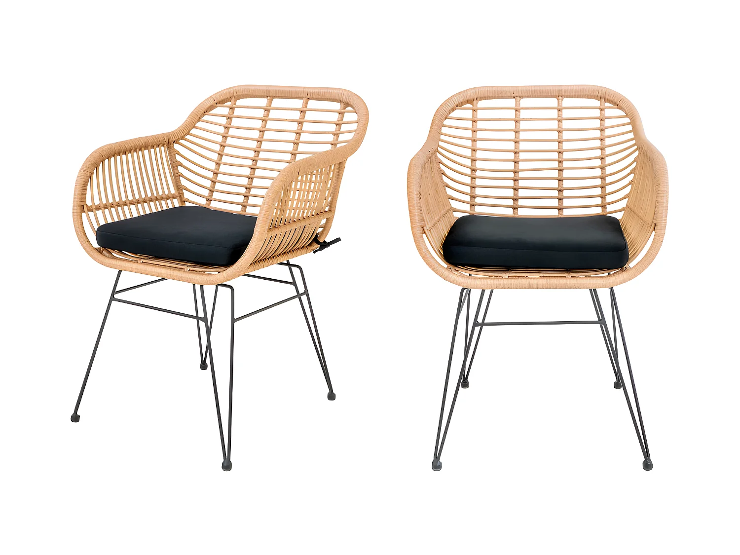 Trieste - Lot de 2 fauteuils indoor/outdoor aspect rotin et métal avec coussin - Bois clair