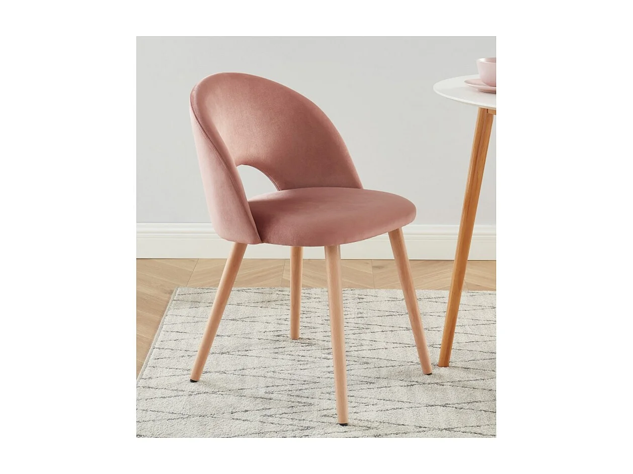 Lot de 2 chaises EUGENIE velours rose pieds hêtre massif