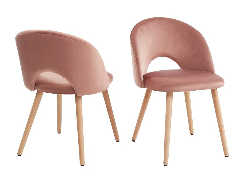 Lot de 2 chaises EUGENIE velours rose pieds hêtre massif