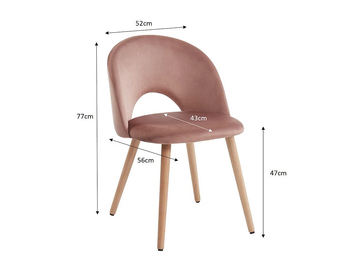 Lot de 2 chaises EUGENIE velours rose pieds hêtre massif