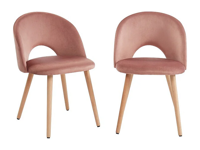 Lot de 2 chaises EUGENIE velours rose pieds hêtre massif