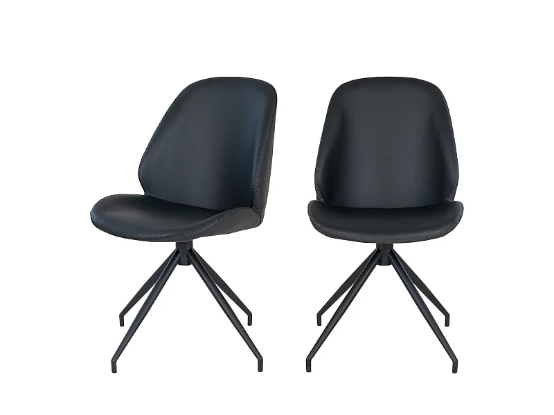 Monte Carlo - Lot de 2 chaises en simili et métal - Couleur - Noir