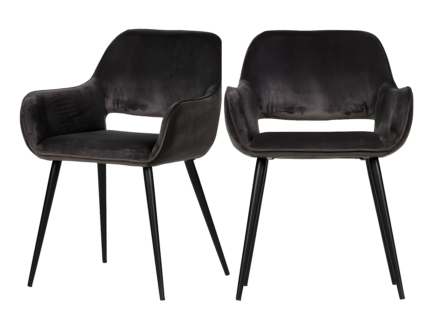 Jelle - Lot de 2 fauteuils de table en velours - Gris