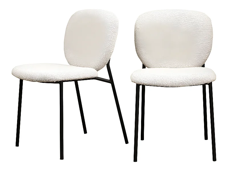 Dalby - Lot de 2 chaises en tissu bouclette et métal - Écru