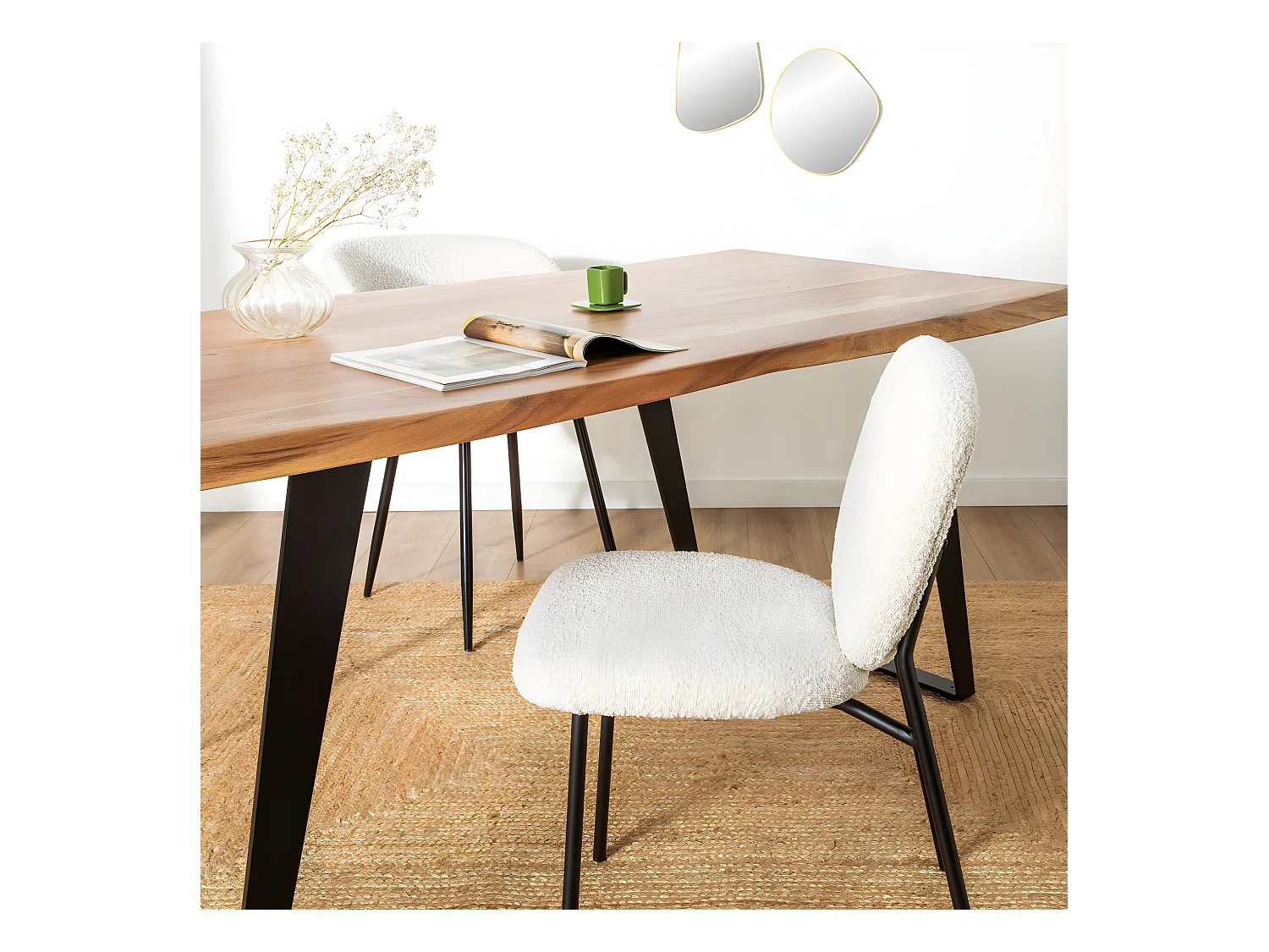 Dalby - Lot de 2 chaises en tissu bouclette et métal - Écru