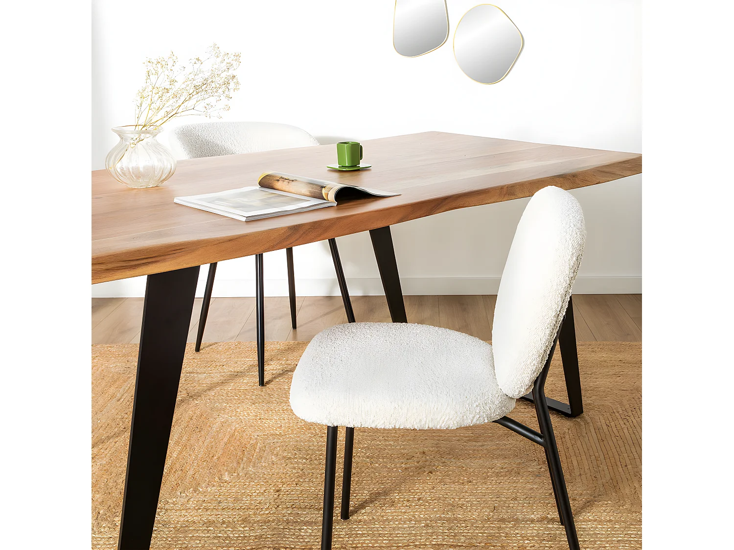 Dalby - Lot de 2 chaises en tissu bouclette et métal - Écru