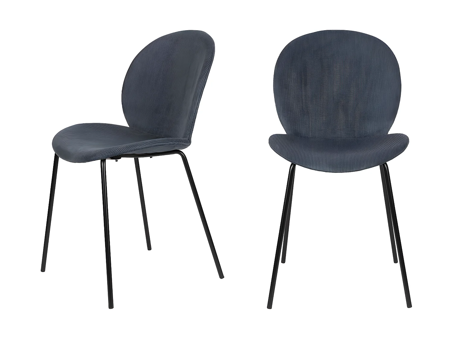 Bonnet - Lot de 2 chaises en velours côtelé et métal - Ardoise